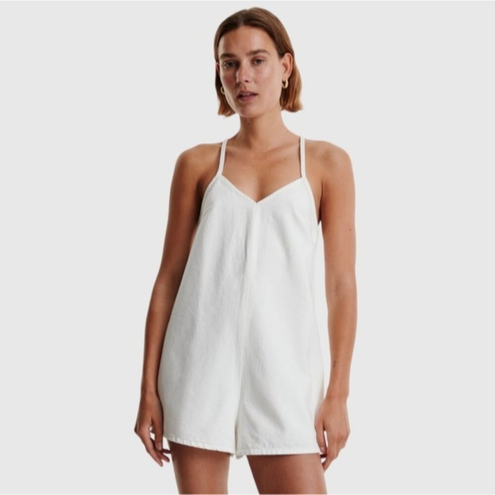 NWT Zara White Denim Berit Summer Romper- Large